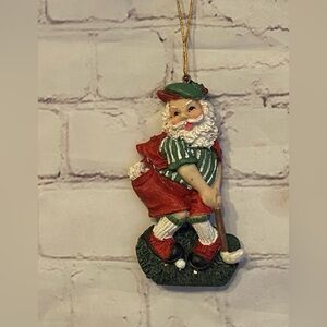 Vintage Festive Santa Golfer Ornament - Red and Green